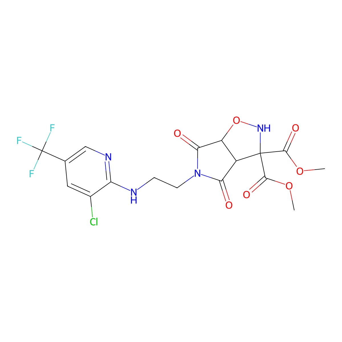 dimethyl 5-[2-[[3-chloro-5-(trifluoromethyl)pyridin-2-yl]amino]ethyl]-4,6-dioxo-3a,6a-dihydro-2H-pyrrolo[3,4-d][1,2]oxazole-3,3-dicarboxylate molecular structure, CAS 303151-74-8