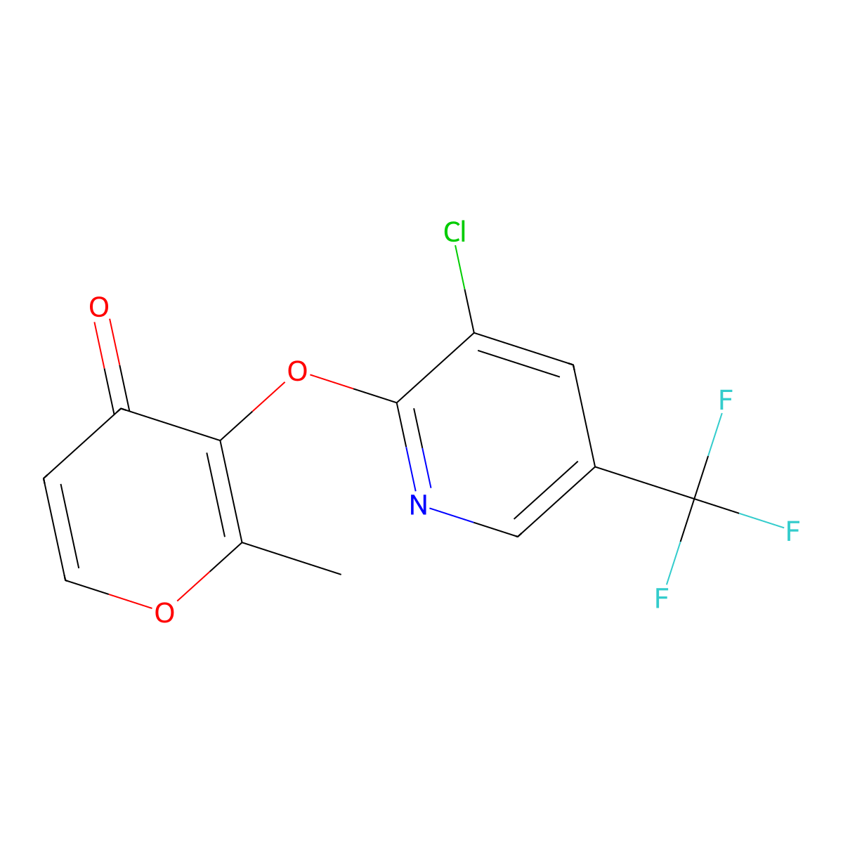 3-{[3-chloro-5-(trifluoromethyl)-2-pyridinyl]oxy}-2-methyl-4H-pyran-4-one molecular structure, CAS 303151-77-1