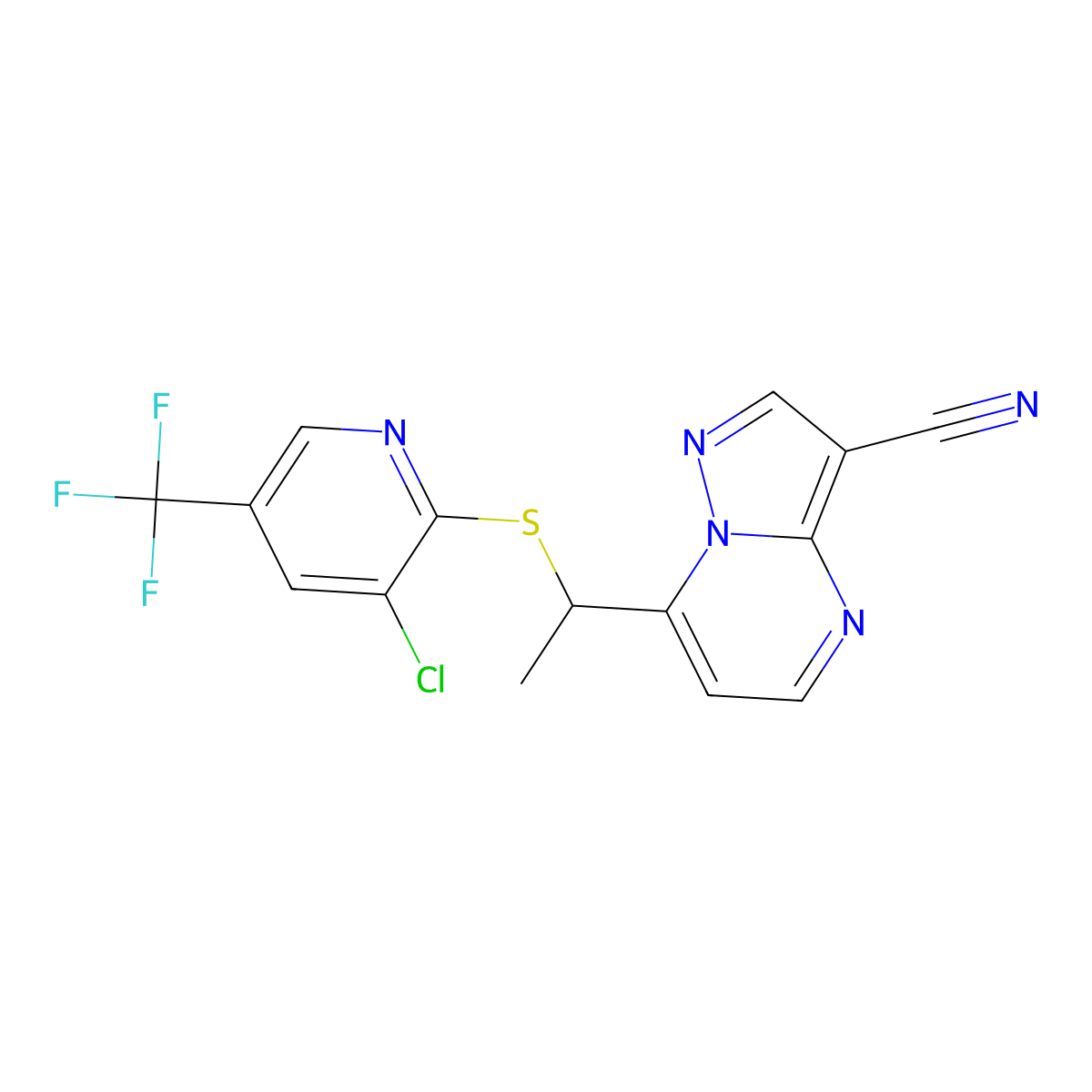 7-[1-[3-Chloro-5-(trifluoromethyl)pyridin-2-yl]sulfanylethyl]pyrazolo[1,5-a]pyrimidine-3-carbonitrile molecular structure, CAS 303151-82-8