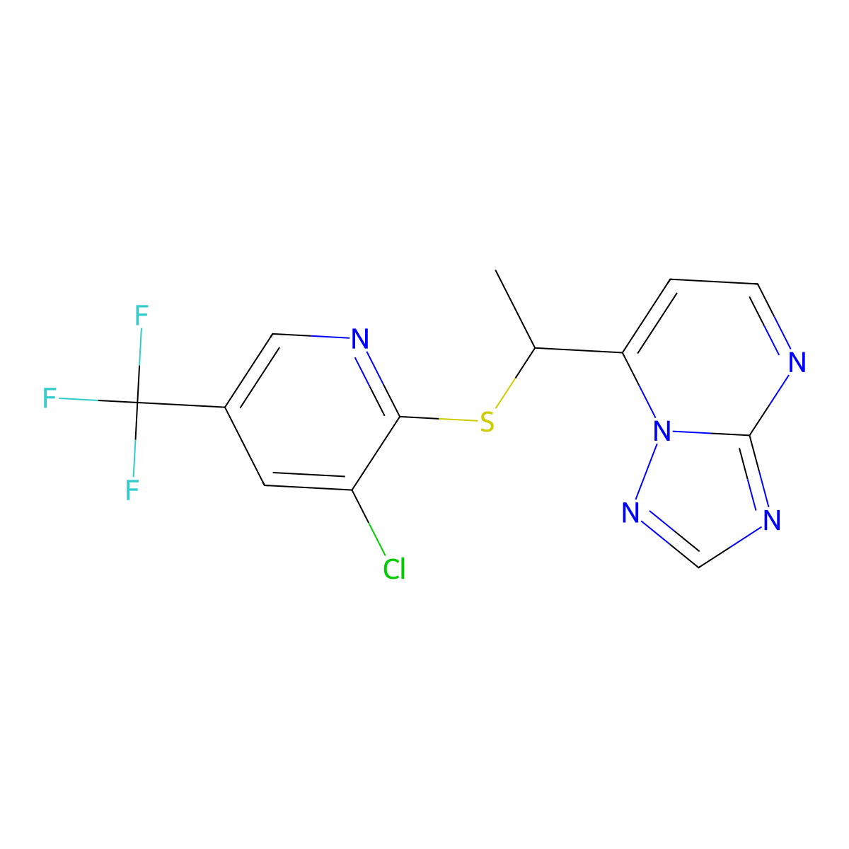 7-[1-[3-Chloro-5-(trifluoromethyl)pyridin-2-yl]sulfanylethyl]-[1,2,4]triazolo[1,5-a]pyrimidine molecular structure, CAS 303151-83-9