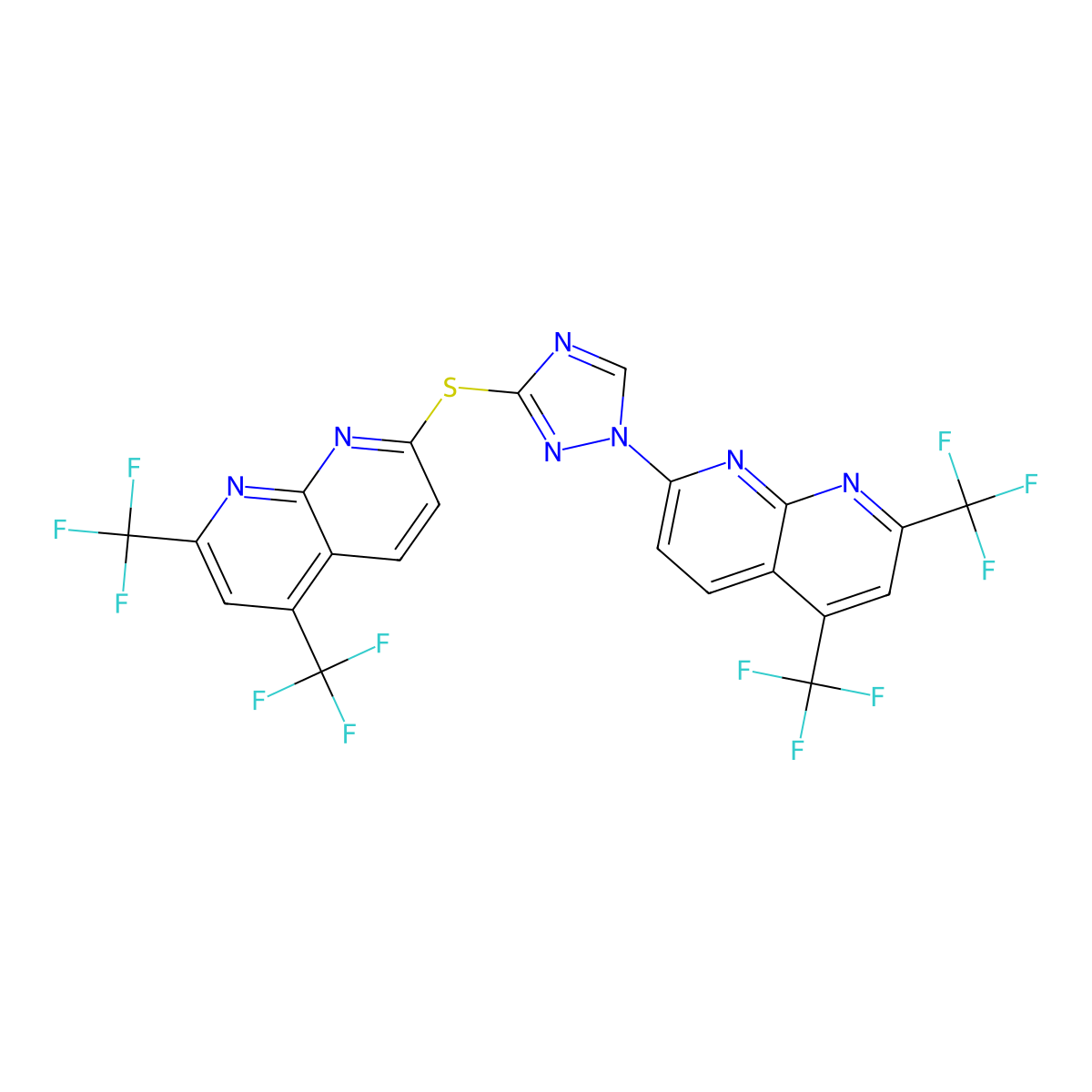 7-(3-{[5,7-bis(trifluoromethyl)[1,8]naphthyridin-2-yl]sulfanyl}-1H-1,2,4-triazol-1-yl)-2,4-bis(trifluoromethyl)[1,8]naphthyridine molecular structure, CAS 303151-88-4