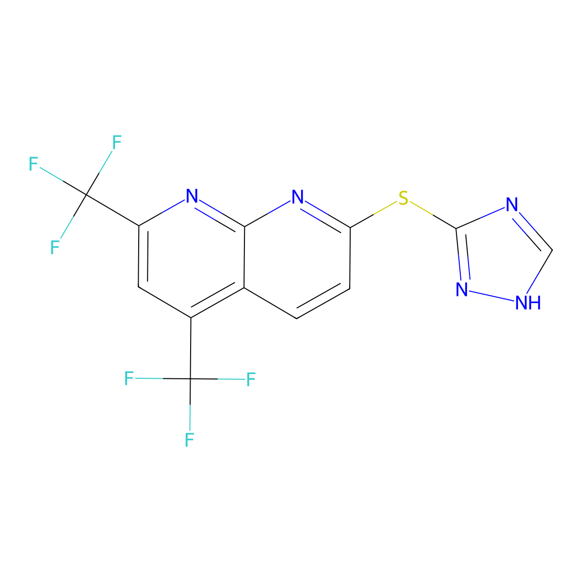 7-(1H-1,2,4-triazol-3-ylsulfanyl)-2,4-bis(trifluoromethyl)[1,8]naphthyridine molecular structure, CAS 303151-91-9