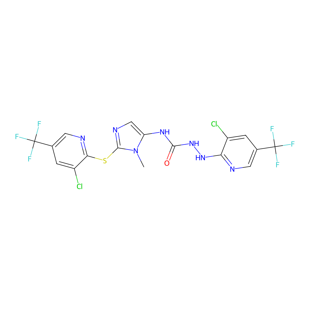 1-[[3-Chloro-5-(trifluoromethyl)pyridin-2-yl]amino]-3-[2-[3-chloro-5-(trifluoromethyl)pyridin-2-yl]sulfanyl-3-methylimidazol-4-yl]urea molecular structure, CAS 303151-92-0