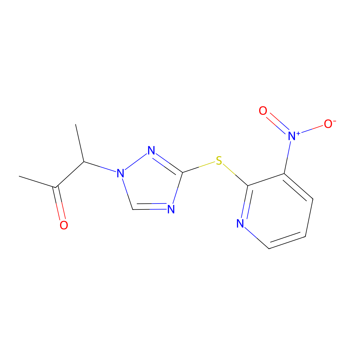 3-{3-[(3-nitro-2-pyridinyl)sulfanyl]-1H-1,2,4-triazol-1-yl}-2-butanone molecular structure, CAS 303151-95-3