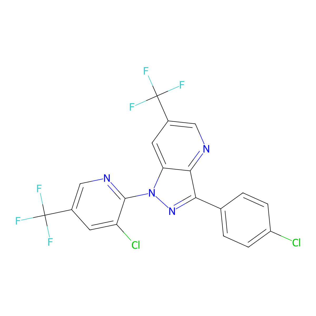 3-(4-chlorophenyl)-1-[3-chloro-5-(trifluoromethyl)-2-pyridinyl]-6-(trifluoromethyl)-1H-pyrazolo[4,3-b]pyridine molecular structure, CAS 303151-99-7