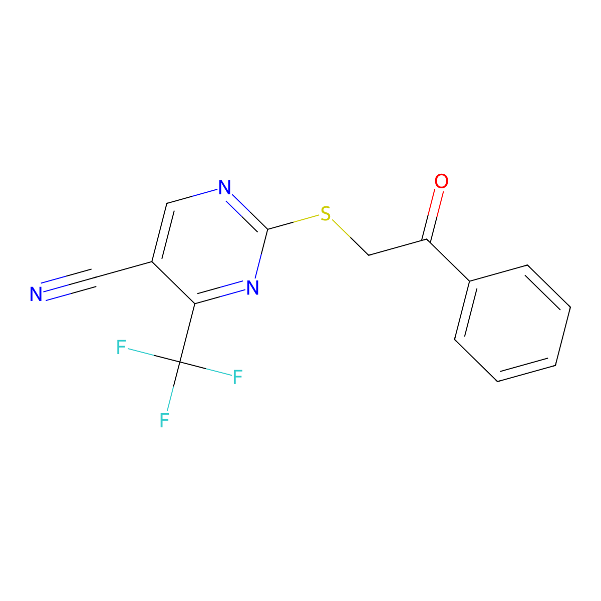 2-[(2-Oxo-2-phenylethyl)sulfanyl]-4-(trifluoromethyl)-5-pyrimidinecarbonitrile molecular structure, CAS 303152-00-3