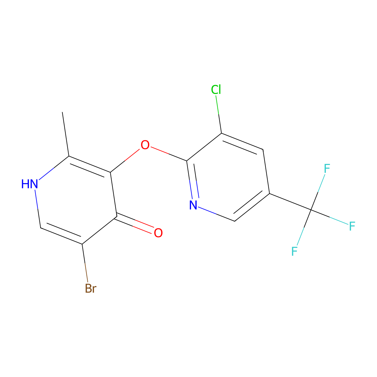 5-Bromo-3-((3-chloro-5-(trifluoromethyl)-2-pyridinyl)oxy)-2-methyl-4(1H)-pyridinone molecular structure, CAS 303152-02-5