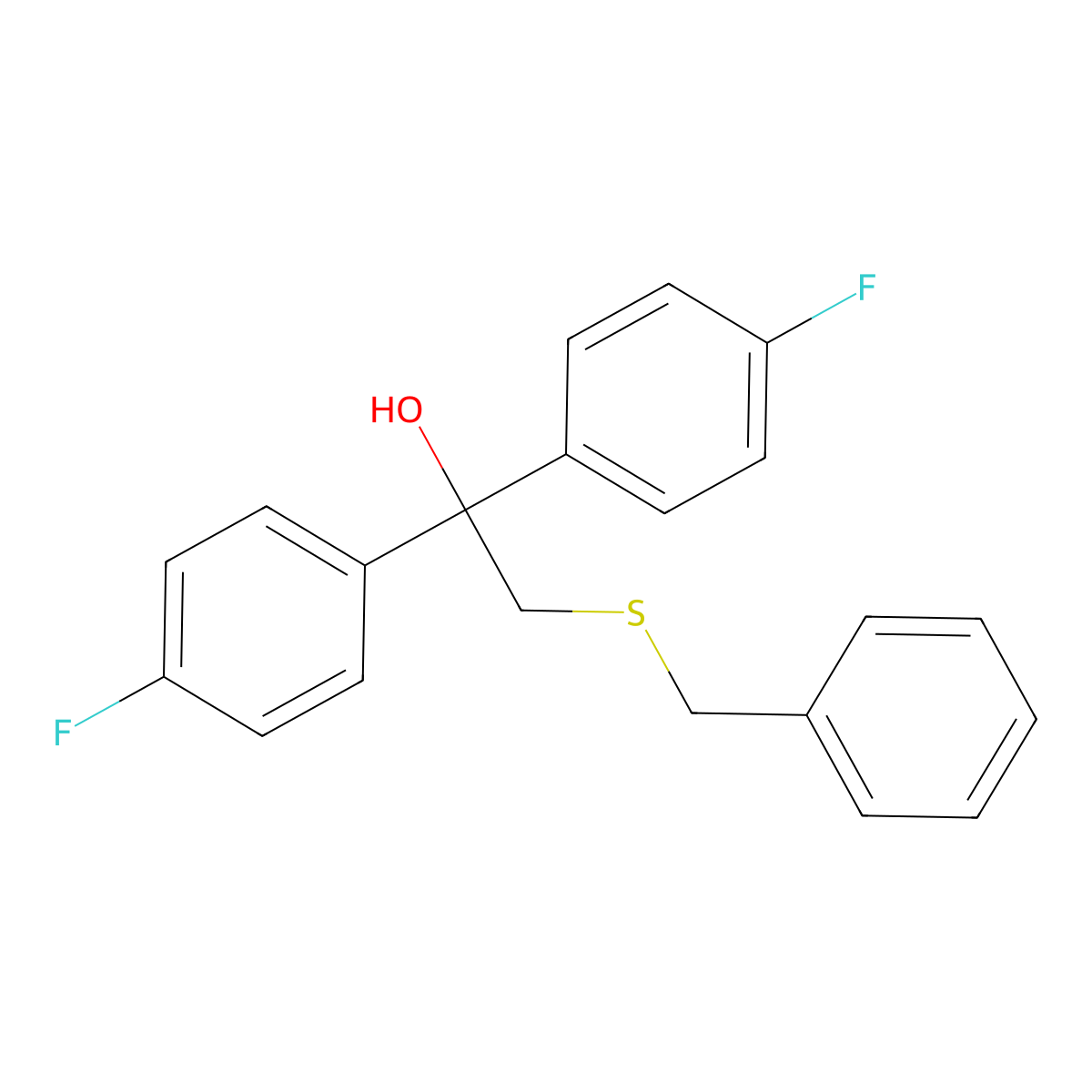2-(Benzylsulfanyl)-1,1-bis(4-fluorophenyl)-1-ethanol molecular structure, CAS 303152-09-2