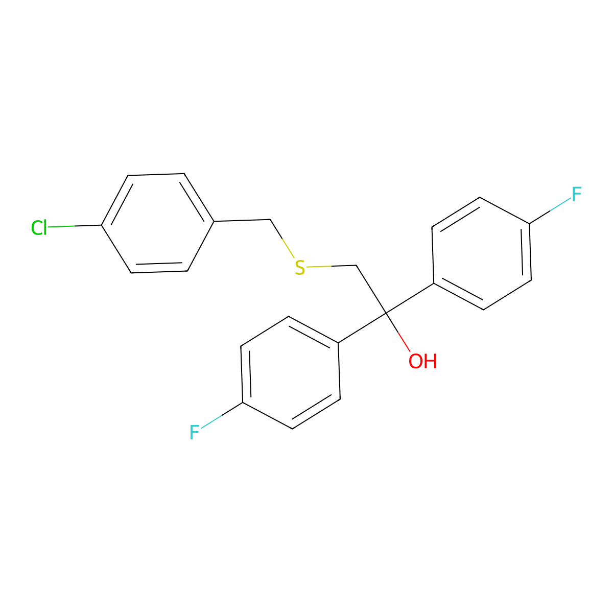 2-[(4-Chlorobenzyl)sulfanyl]-1,1-bis(4-fluorophenyl)-1-ethanol molecular structure, CAS 303152-11-6