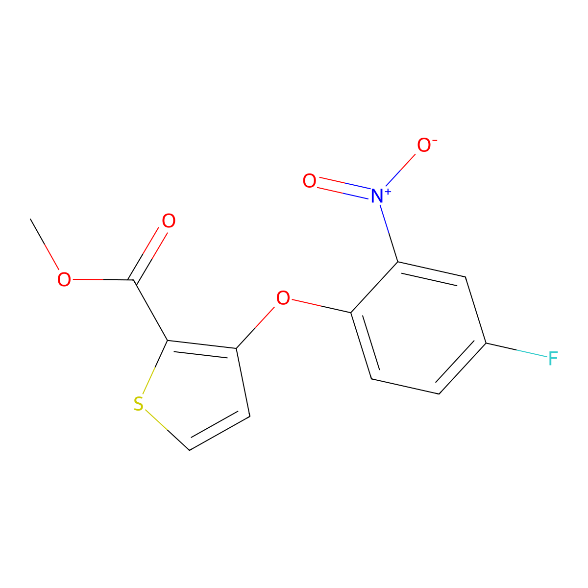 Methyl 3-(4-fluoro-2-nitrophenoxy)thiophene-2-carboxylate molecular structure, CAS 303152-16-1
