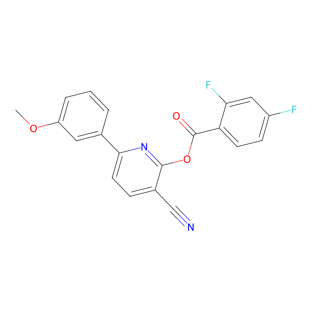 3-Cyano-6-(3-methoxyphenyl)-2-pyridinyl 2,4-difluorobenzenecarboxylate molecular structure, CAS 303152-25-2