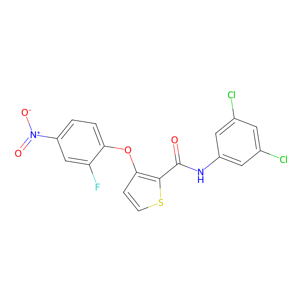 N-(3,5-dichlorophenyl)-3-(2-fluoro-4-nitrophenoxy)thiophene-2-carboxamide molecular structure, CAS 303152-54-7