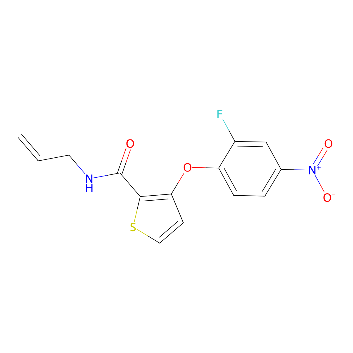 N-allyl-3-(2-fluoro-4-nitrophenoxy)-2-thiophenecarboxamide molecular structure, CAS 303152-58-1