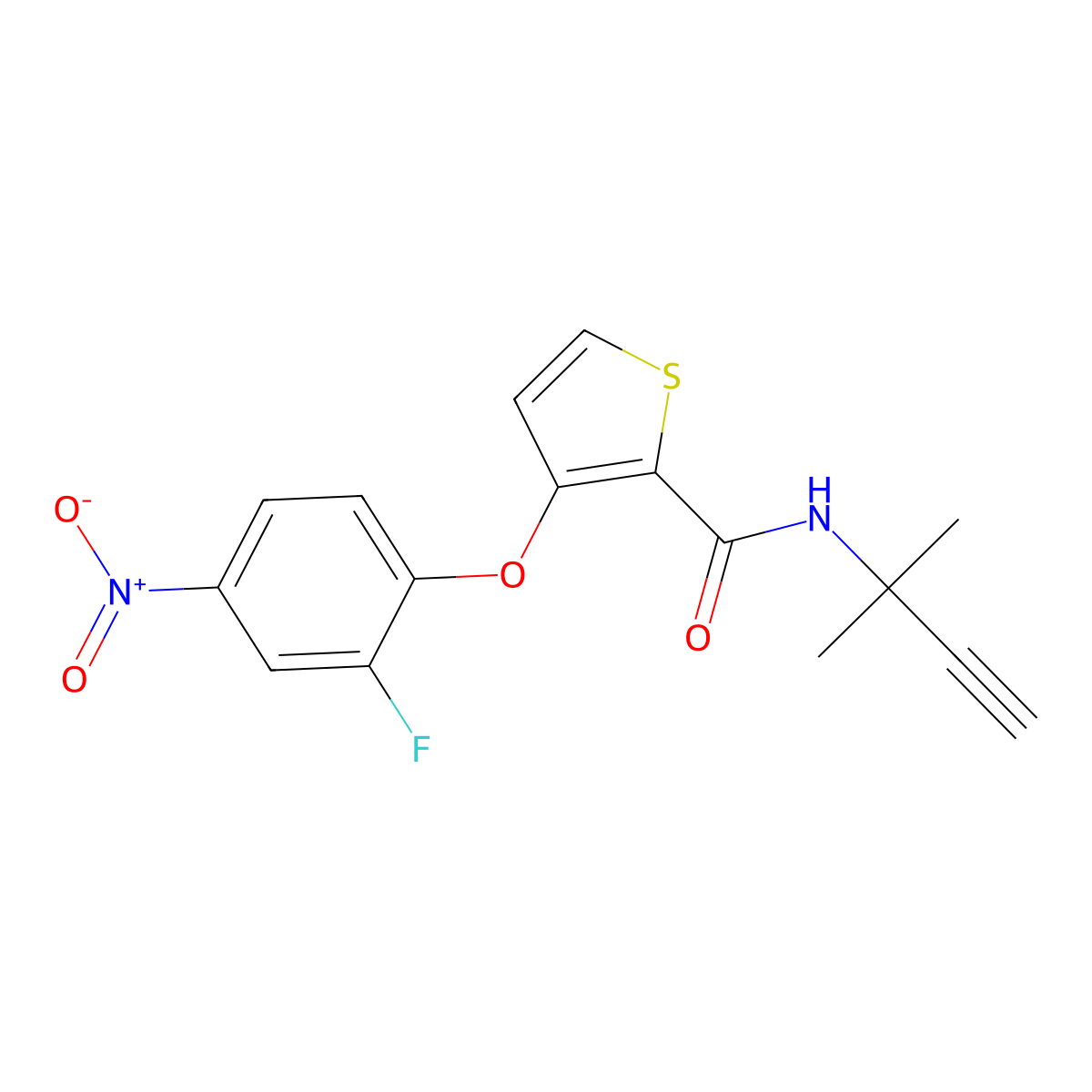 3-(2-fluoro-4-nitrophenoxy)-N-(2-methylbut-3-yn-2-yl)thiophene-2-carboxamide molecular structure, CAS 303152-62-7