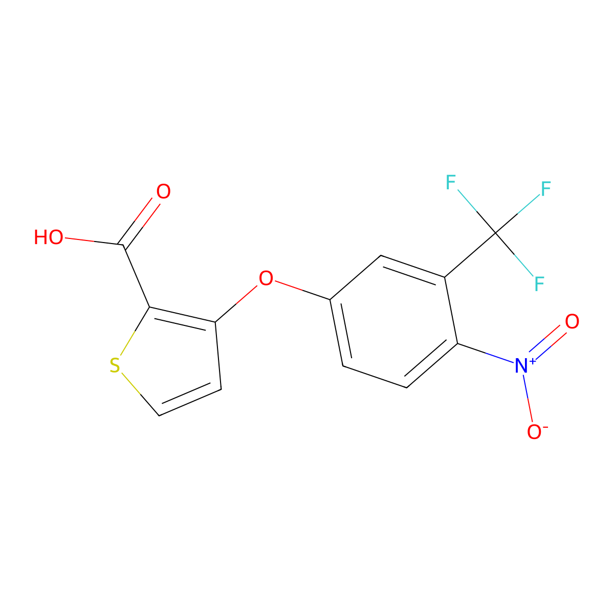 3-[4-Nitro-3-(trifluoromethyl)phenoxy]-2-thiophenecarboxylic acid molecular structure, CAS 303152-63-8