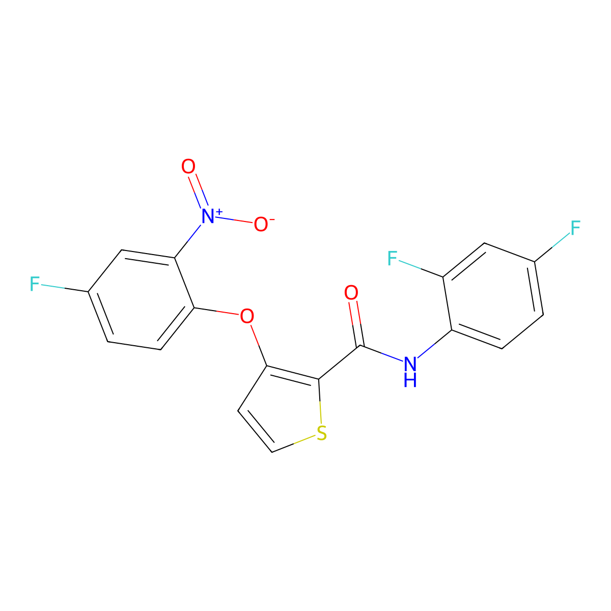 N-(2,4-difluorophenyl)-3-(4-fluoro-2-nitrophenoxy)thiophene-2-carboxamide molecular structure, CAS 303152-73-0