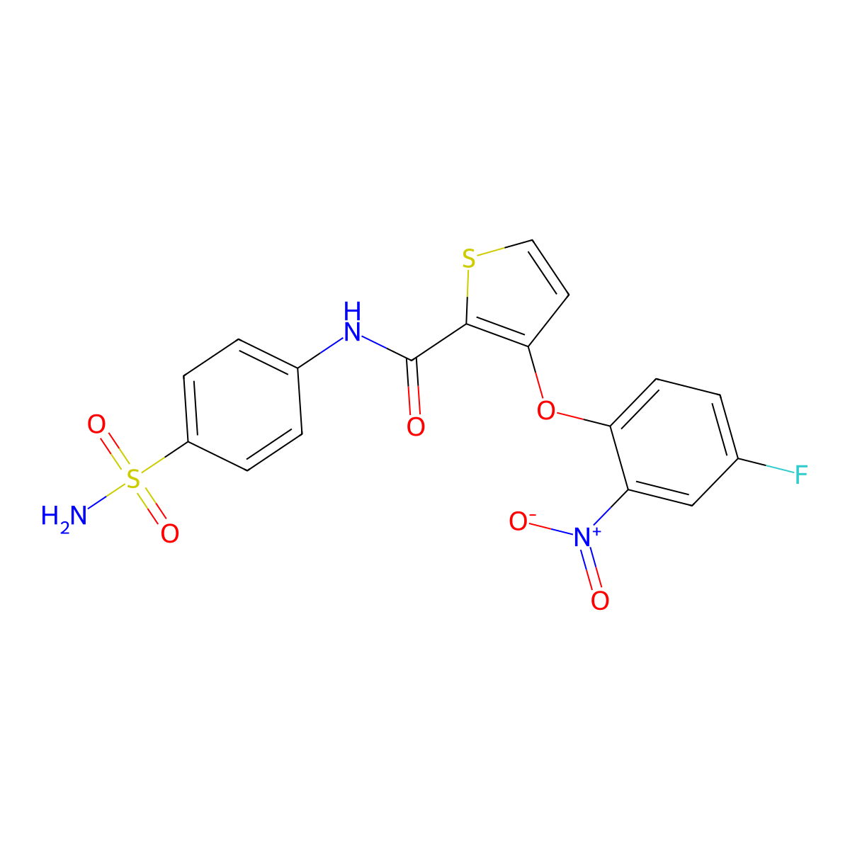 3-(4-fluoro-2-nitrophenoxy)-N-(4-sulfamoylphenyl)thiophene-2-carboxamide molecular structure, CAS 303152-74-1