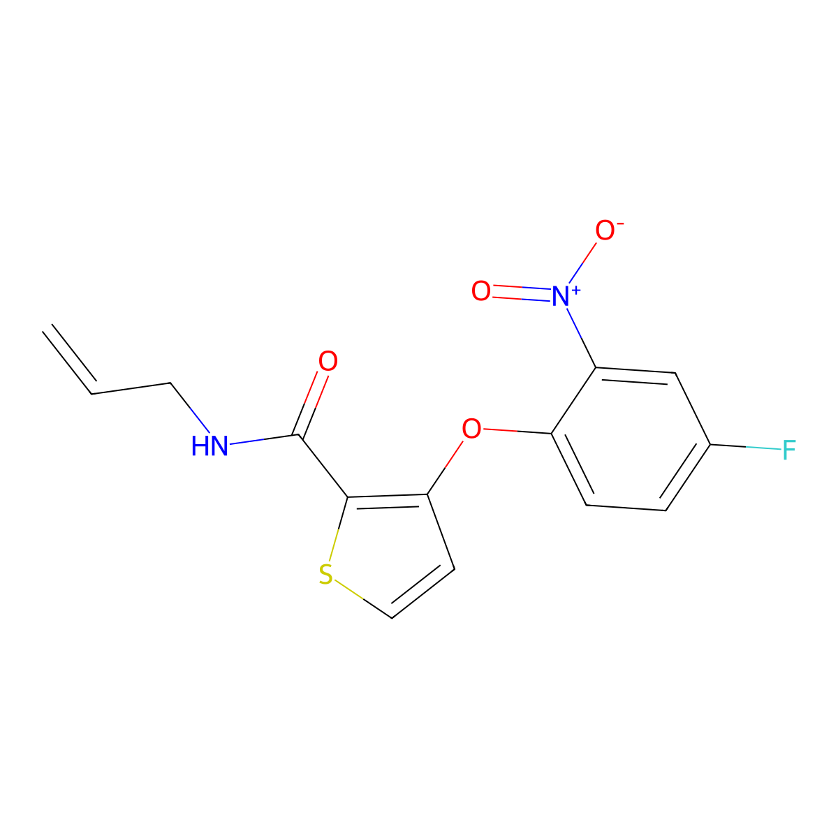N-allyl-3-(4-fluoro-2-nitrophenoxy)-2-thiophenecarboxamide molecular structure, CAS 303152-78-5