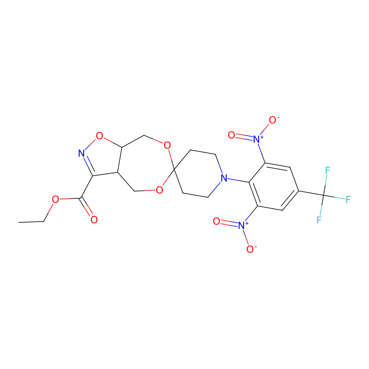 [3-Ethoxycarbonyl-4,5-bis(hydroxymethyl)-4,5-dihydroisoxazole][1-(2,6-dinitro-4-trifluoromethylphenyl)-4-piperidone]ketal molecular structure, CAS 303152-87-6