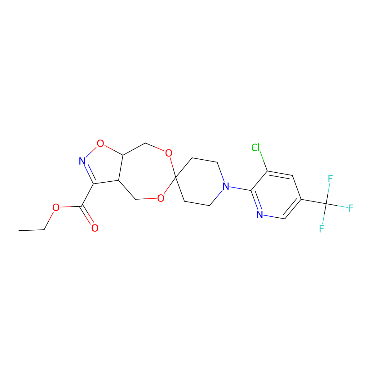 [3-Ethoxycarbonyl-4,5-bis(hydroxymethyl)-4,5-dihydroisoxazole][1-(2-((3-chloro-5-trifluoromethyl)pyridyl)-4-piperidine]ketal molecular structure, CAS 303152-94-5