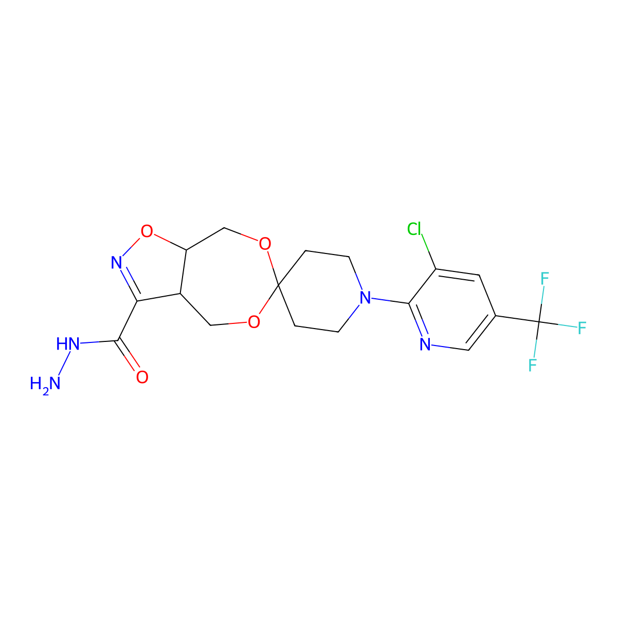4,5-Bis(hydroxymethyl)-3-hydrazido-4,5-dihydroisoxazole-1-(2-(3-chloro-5-trifluoromethyl)pyridyl)piperid-4-one acetal molecular structure, CAS 303152-99-0