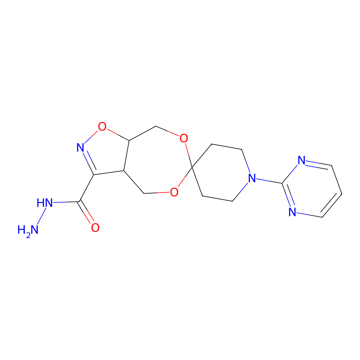4,5-Bis(hydroxymethyl)-3-hydrazido-4,5-dihydroisoxazole-1-(2-pyrimidyl)piperid-4-one acetal molecular structure, CAS 303153-00-6