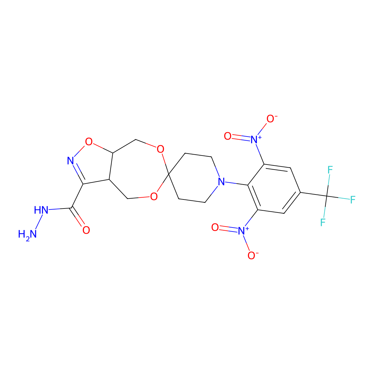 4,5-Bis(hydroxymethyl)-3-hydrazido-4,5-dihydroisoxazole-1(2,6-dinitro-4-trifluoromethylphenyl)piperid-4-one acetal molecular structure, CAS 303153-01-7
