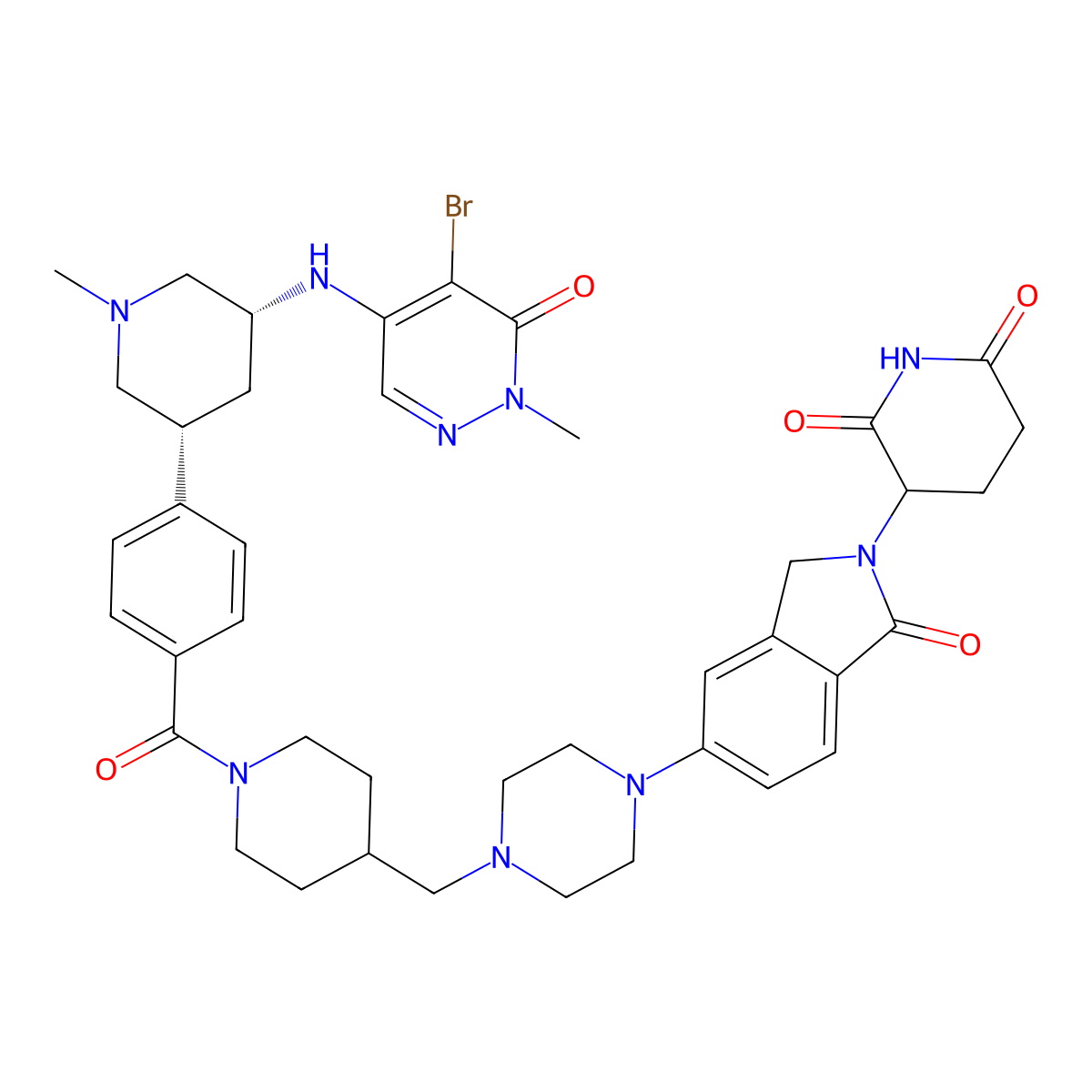 3-[6-[4-[[1-[4-[(3R,5R)-5-[(5-bromo-1-methyl-6-oxopyridazin-4-yl)amino]-1-methylpiperidin-3-yl]benzoyl]piperidin-4-yl]methyl]piperazin-1-yl]-3-oxo-1H-isoindol-2-yl]piperidine-2,6-dione molecular structure, CAS 3031593-79-7