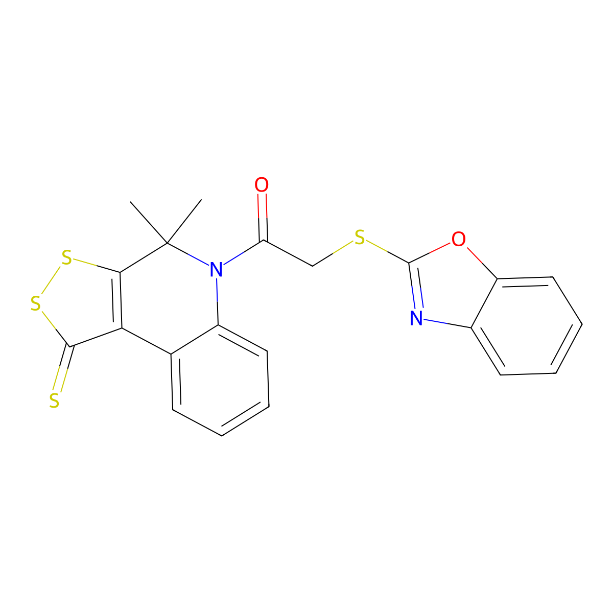 2-(1,3-Benzoxazol-2-ylsulfanyl)-1-(4,4-dimethyl-1-sulfanylidenedithiolo[3,4-c]quinolin-5-yl)ethanone molecular structure, CAS 303175-10-2