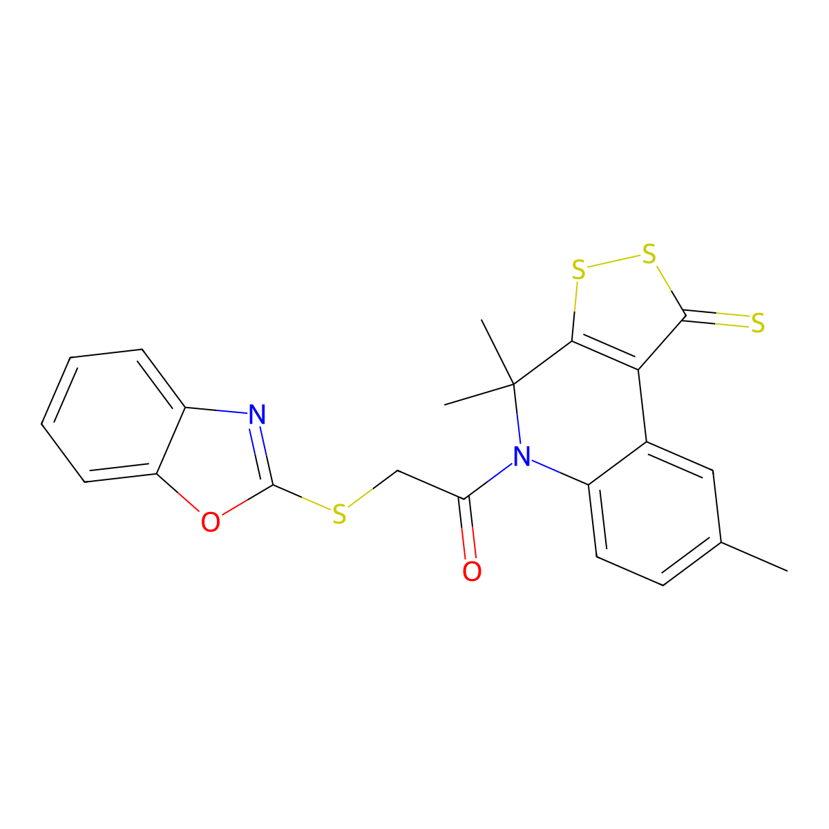 2-(1,3-Benzoxazol-2-ylsulfanyl)-1-(4,4,8-trimethyl-1-sulfanylidenedithiolo[3,4-c]quinolin-5-yl)ethanone molecular structure, CAS 303175-11-3