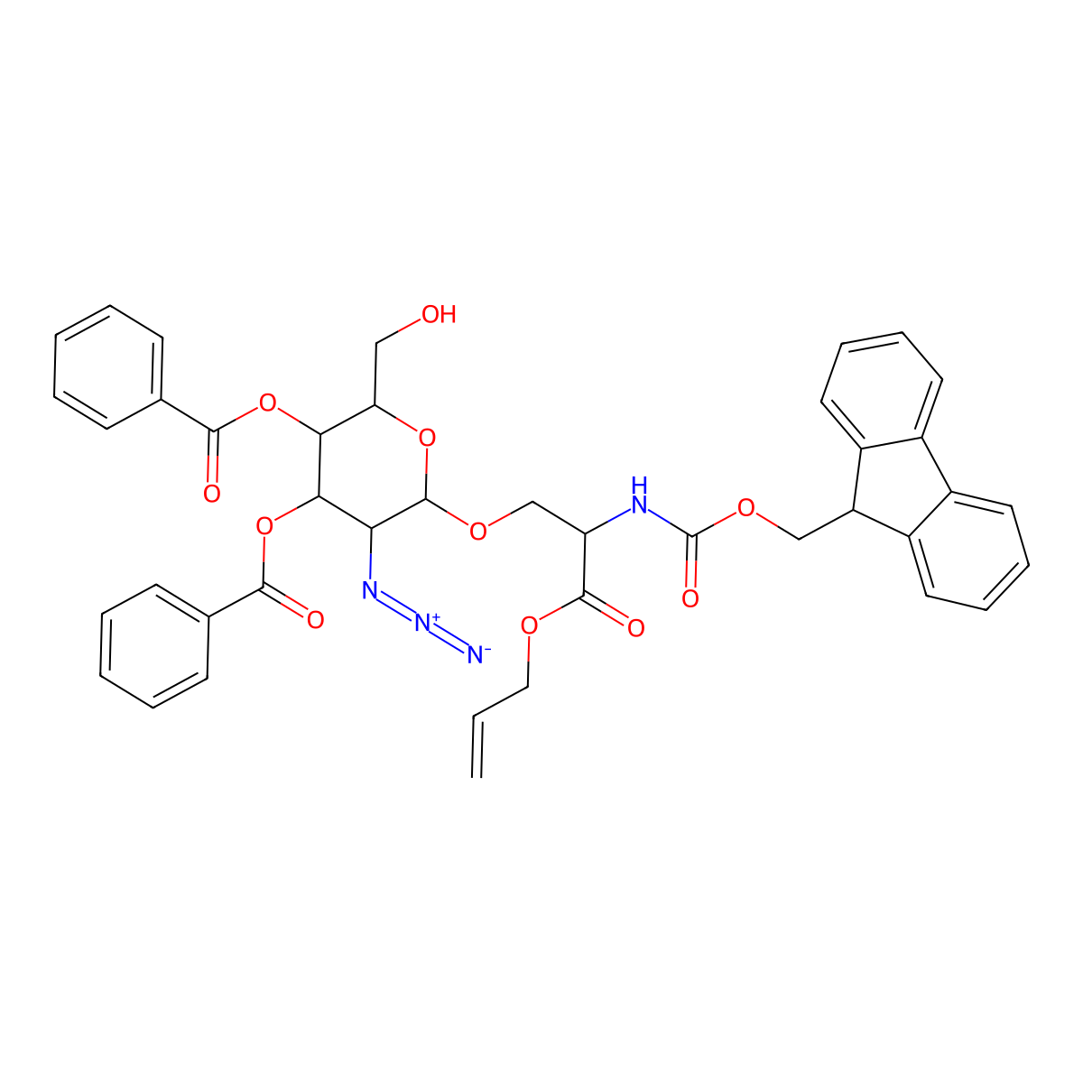 (2R,3R,4R,5R,6S)-6-[(S)-3-(Allyloxy)-2-(fmoc-amino)-3-oxopropoxy]-5-azido-2-(hydroxymethyl)tetrahydro-2H-pyran-3,4-diyl dibenzoate molecular structure, CAS 3031763-44-4