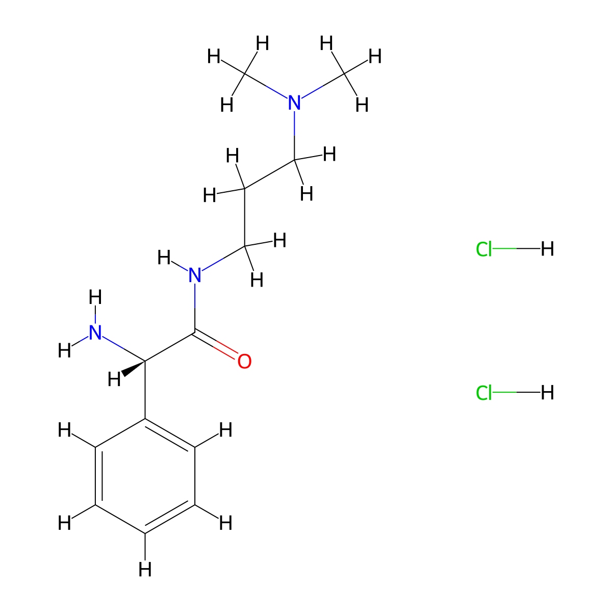 (Alphas)-alpha-amino-N-[3-(dimethylamino)propyl]benzeneacetamide dihydrochloride molecular structure, CAS 3031763-45-5