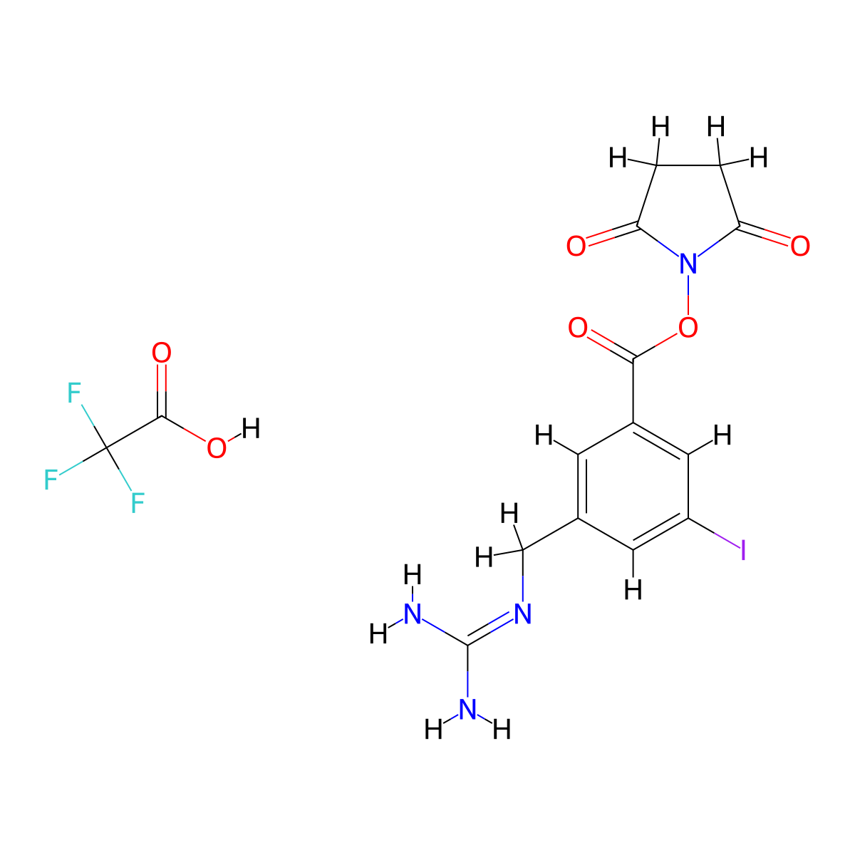 2,5-Dioxo-1-pyrrolidinyl 3-(guanidinomethyl)-5-iodobenzoate trifluoroacetate molecular structure, CAS 3031765-13-3