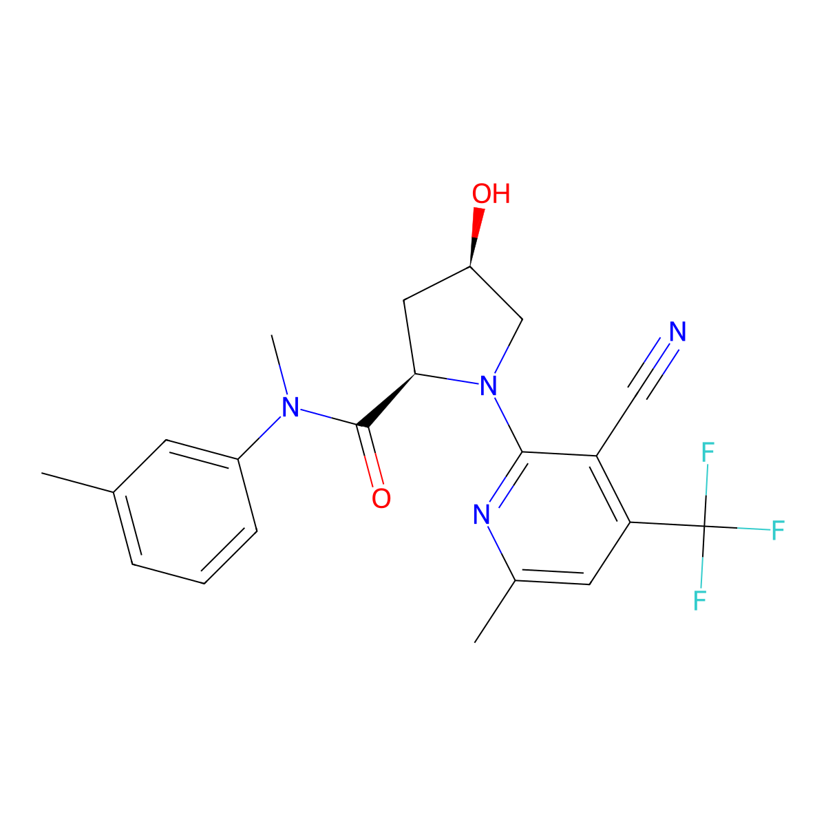 (2R,4R)-1-[3-cyano-6-methyl-4-(trifluoromethyl)-2-pyridinyl]-4-hydroxy-N-methyl-N-(3-methylphenyl)pyrrolidine-2-carboxamide molecular structure, CAS 3031765-75-7