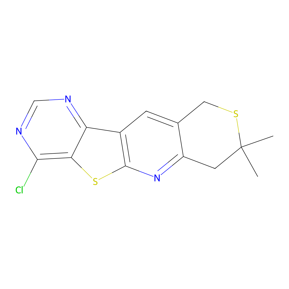 1-Chloro-8,8-dimethyl-8,9-dihydro-6H-7,11-dithia-2,4,10-triaza-benzo[b]fluorene molecular structure, CAS 303177-02-8