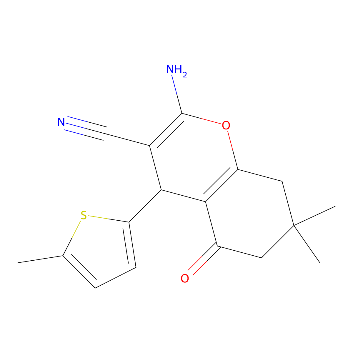 2-amino-7,7-dimethyl-4-(5-methylthiophen-2-yl)-5-oxo-6,8-dihydro-4H-chromene-3-carbonitrile molecular structure, CAS 303177-03-9
