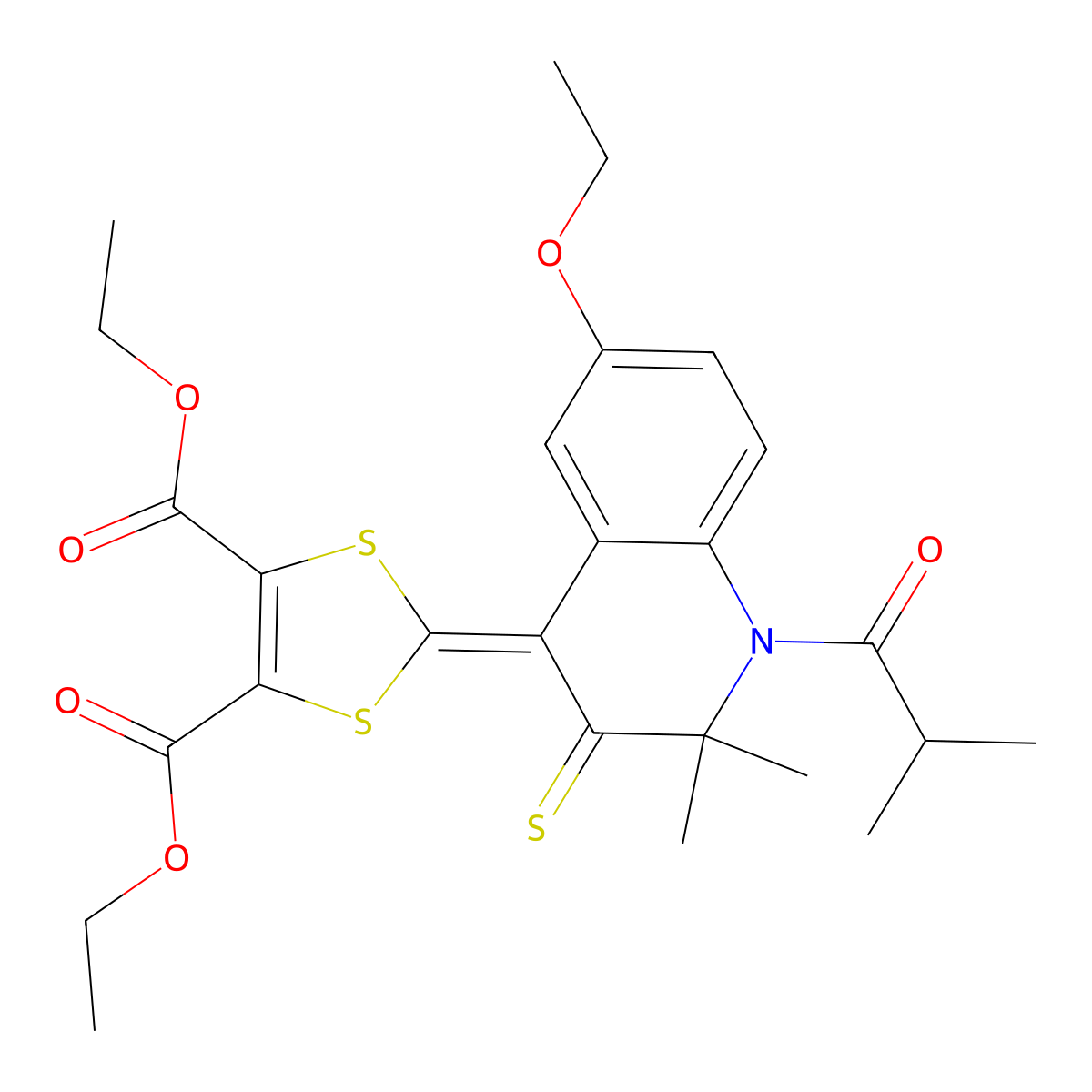 diethyl 2-(6-ethoxy-1-isobutyryl-2,2-dimethyl-3-thioxo-2,3-dihydro-4(1H)-quinolinylidene)-1,3-dithiole-4,5-dicarboxylate molecular structure, CAS 303177-08-4