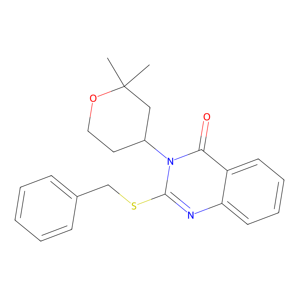 2-Benzylsulfanyl-3-(2,2-dimethyloxan-4-yl)quinazolin-4-one molecular structure, CAS 303177-22-2