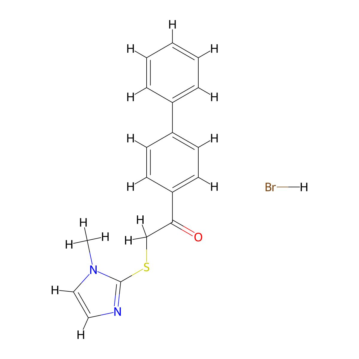 1-([1,1'-biphenyl]-4-yl)-2-((1-methyl-1H-imidazol-2-yl)thio)ethanone hydrobromide molecular structure, CAS 303177-27-7