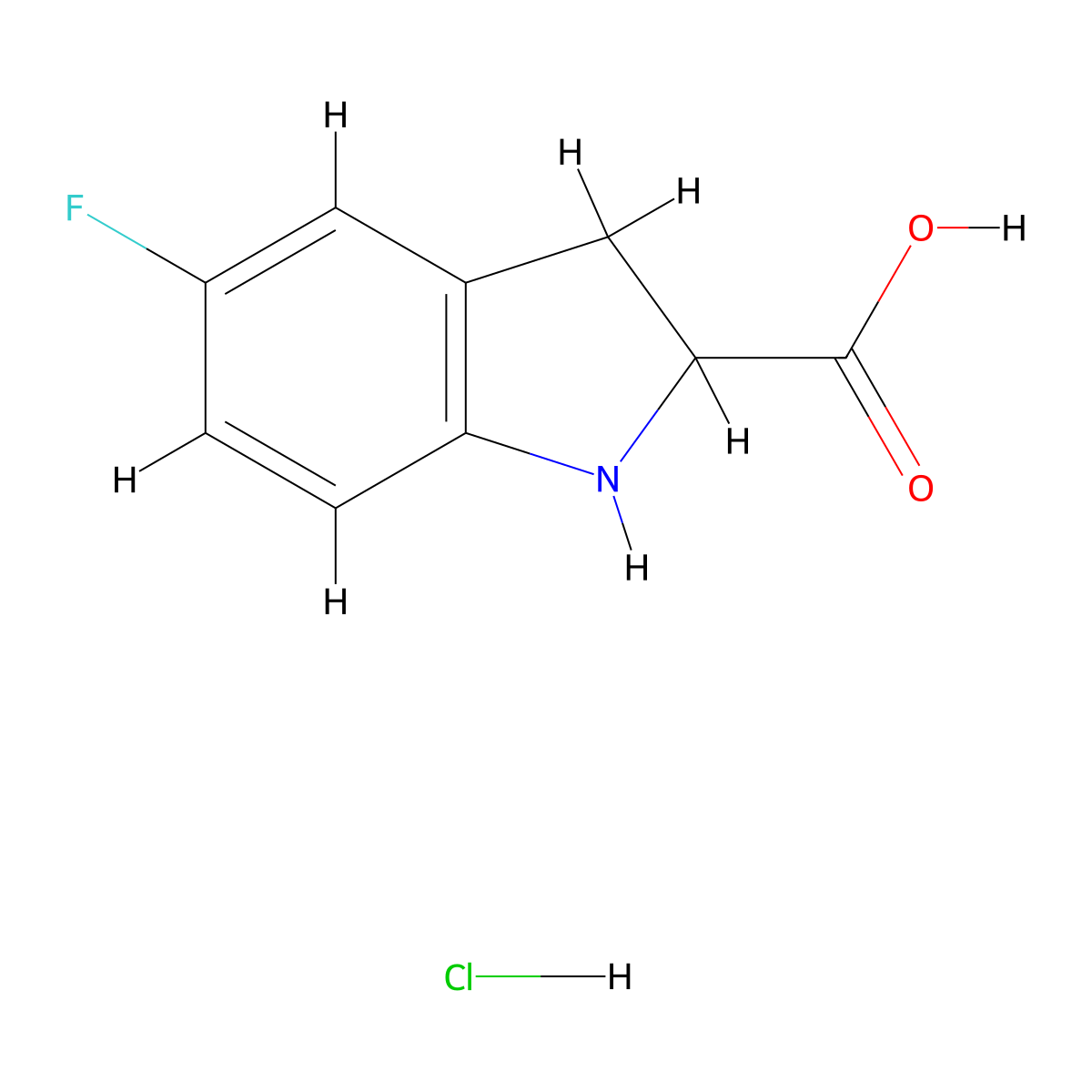 5-Fluoroindoline-2-carboxylic acid hydrochloride molecular structure, CAS 3031775-57-9