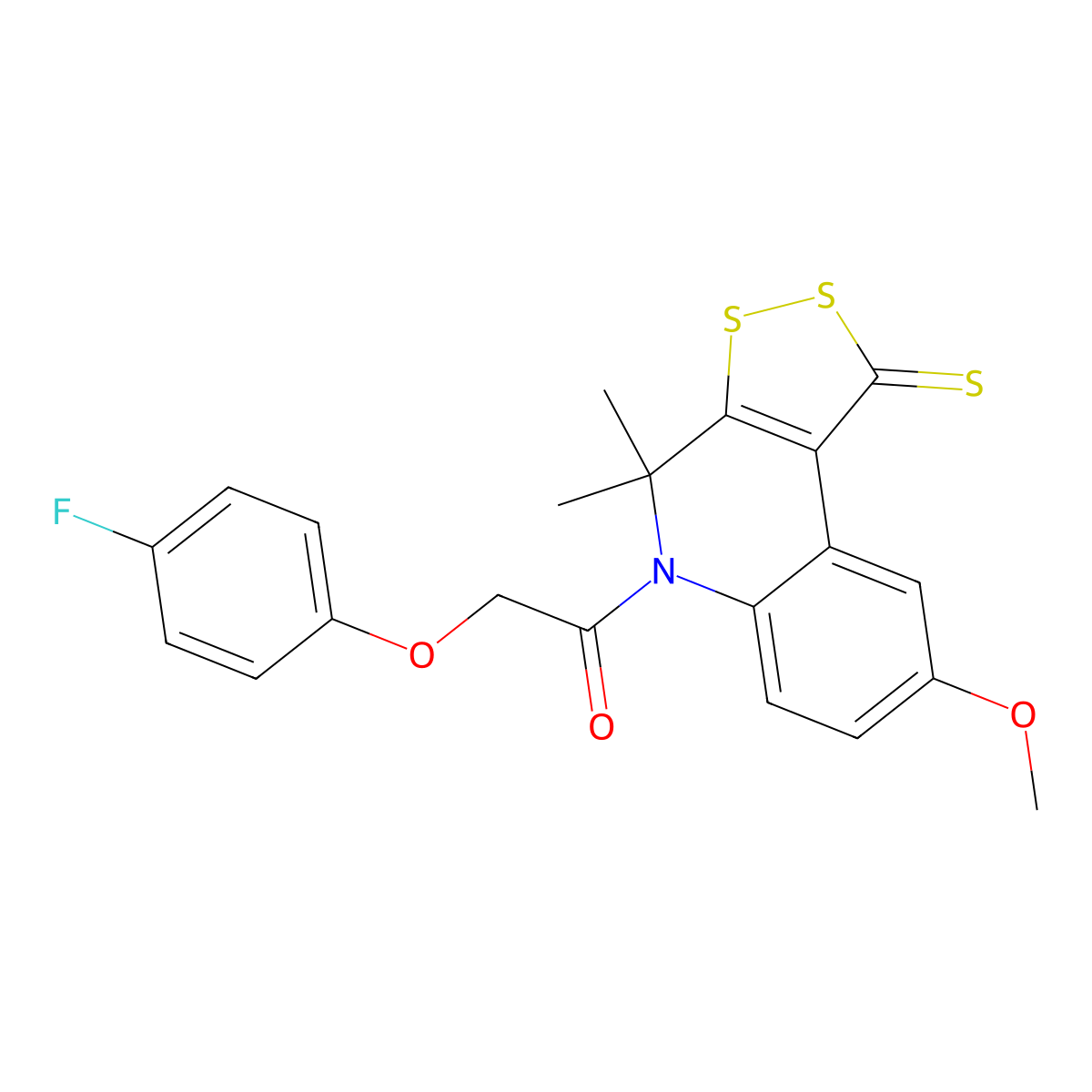 2-(4-fluorophenoxy)-1-(8-methoxy-4,4-dimethyl-1-thioxo-1,4-dihydro-5H-[1,2]dithiolo[3,4-c]quinolin-5-yl)ethanone molecular structure, CAS 303179-78-4