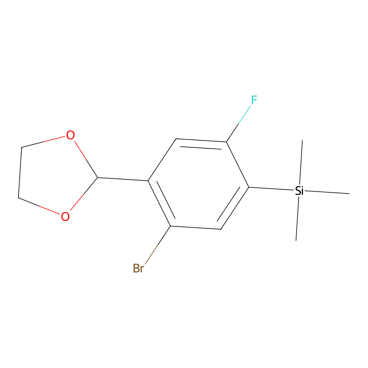 (5-Bromo-4-(1,3-dioxolan-2-yl)-2-fluorophenyl)trimethylsilane molecular structure, CAS 3031805-07-6