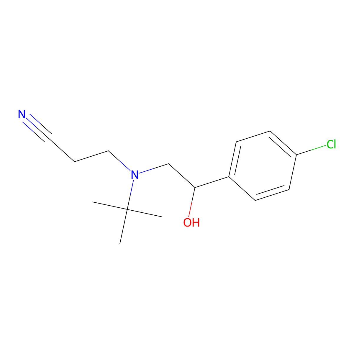 3-(Tert-butyl(2-(4-chlorophenyl)-2-hydroxyethyl)amino)propanenitrile molecular structure, CAS 3031805-39-4