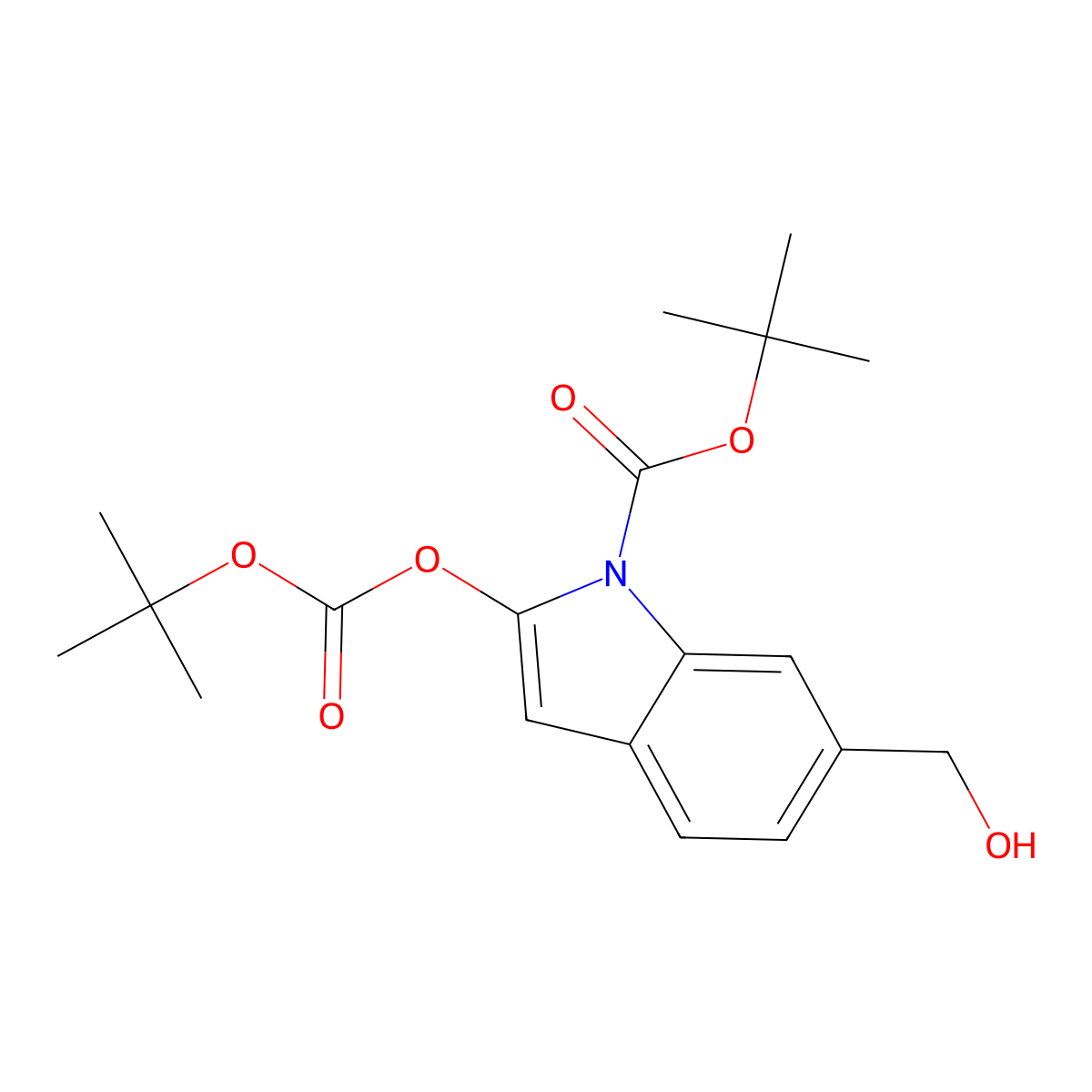 Tert-butyl 2-((tert-butoxycarbonyl)oxy)-6-(hydroxymethyl)-1H-indole-1-carboxylate molecular structure, CAS 3031808-90-6
