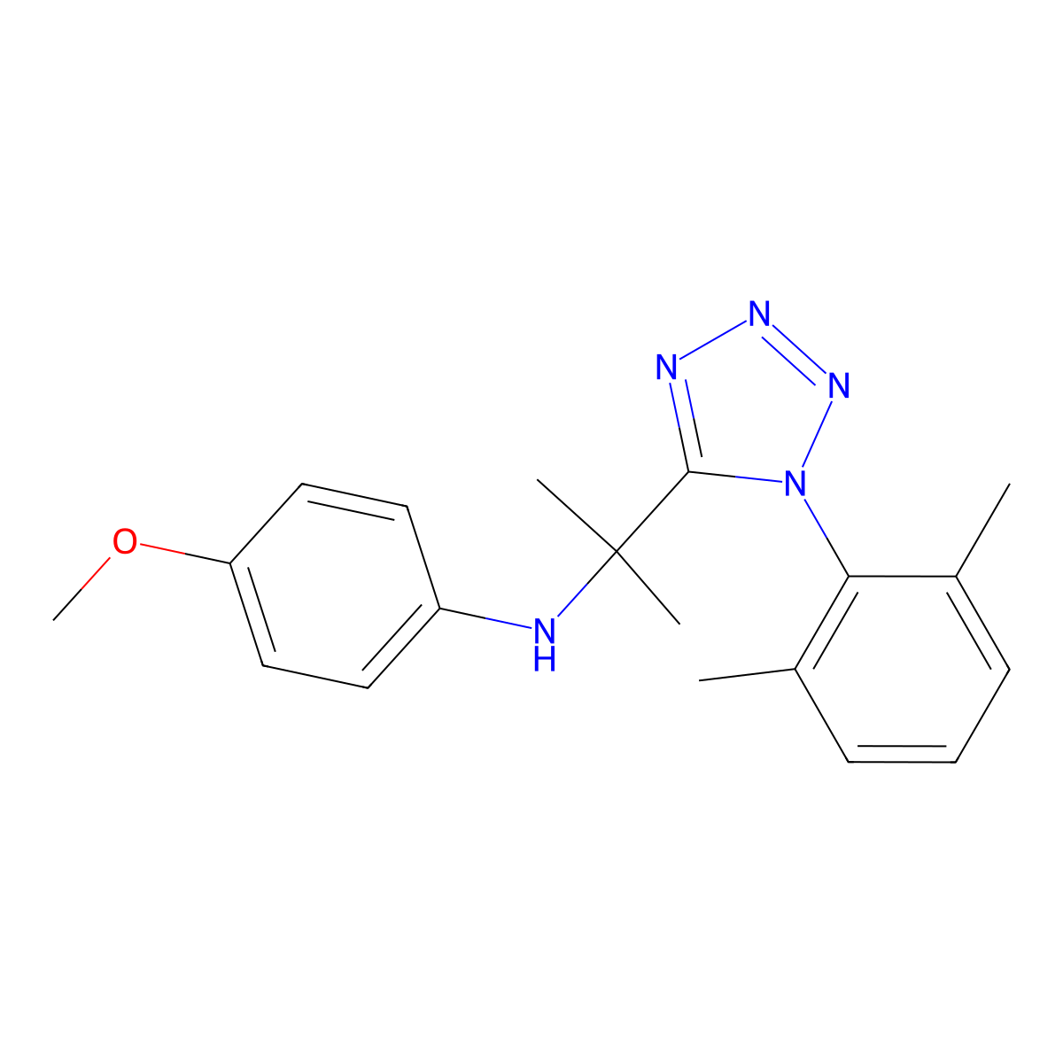 N-[2-[1-(2,6-dimethylphenyl)tetrazol-5-yl]propan-2-yl]-4-methoxyaniline molecular structure, CAS 303194-05-0