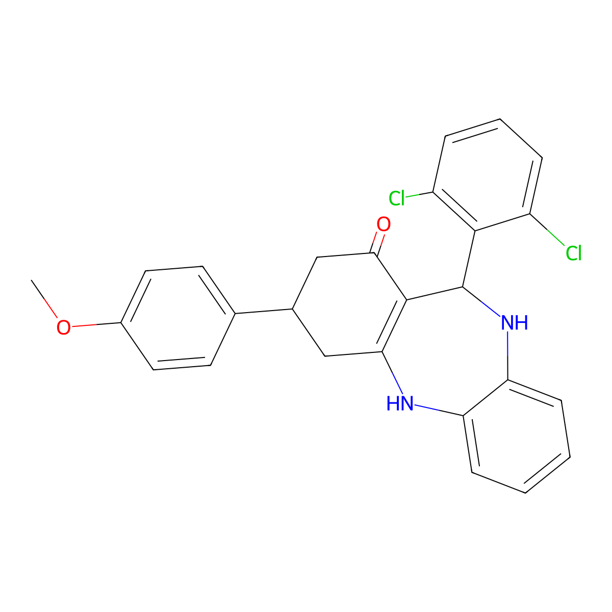 6-(2,6-Dichlorophenyl)-9-(4-methoxyphenyl)-5,6,8,9,10,11-hexahydrobenzo[b][1,4]benzodiazepin-7-one molecular structure, CAS 303202-81-5