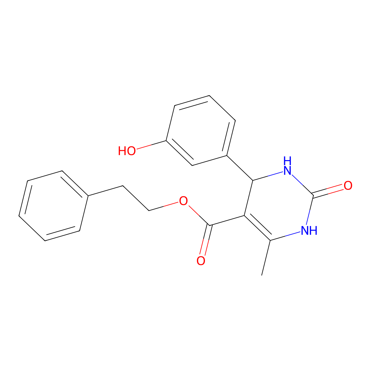 2-Phenylethyl 4-(3-hydroxyphenyl)-6-methyl-2-oxo-1,2,3,4-tetrahydropyrimidine-5-carboxylate molecular structure, CAS 303203-05-6