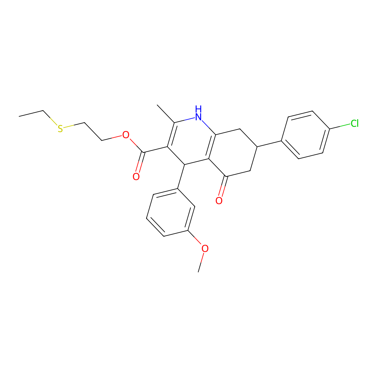 2-(Ethylthio)ethyl 7-(4-chlorophenyl)-4-(3-methoxyphenyl)-2-methyl-5-oxo-1,4,5,6,7,8-hexahydroquinoline-3-carboxylate molecular structure, CAS 303203-28-3