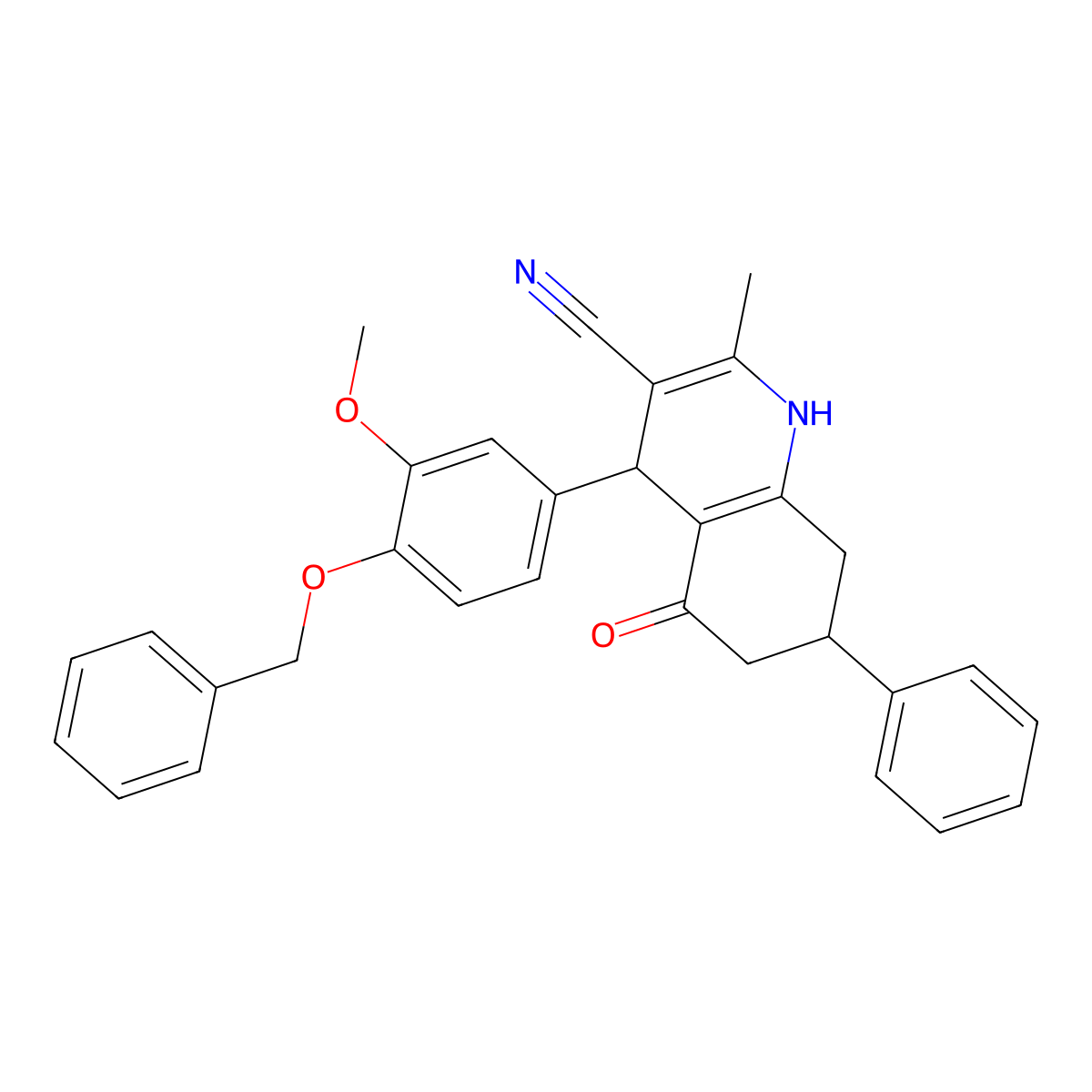 4-[4-(Benzyloxy)-3-methoxyphenyl]-2-methyl-5-oxo-7-phenyl-1,4,5,6,7,8-hexahydroquinoline-3-carbonitrile molecular structure, CAS 303203-53-4