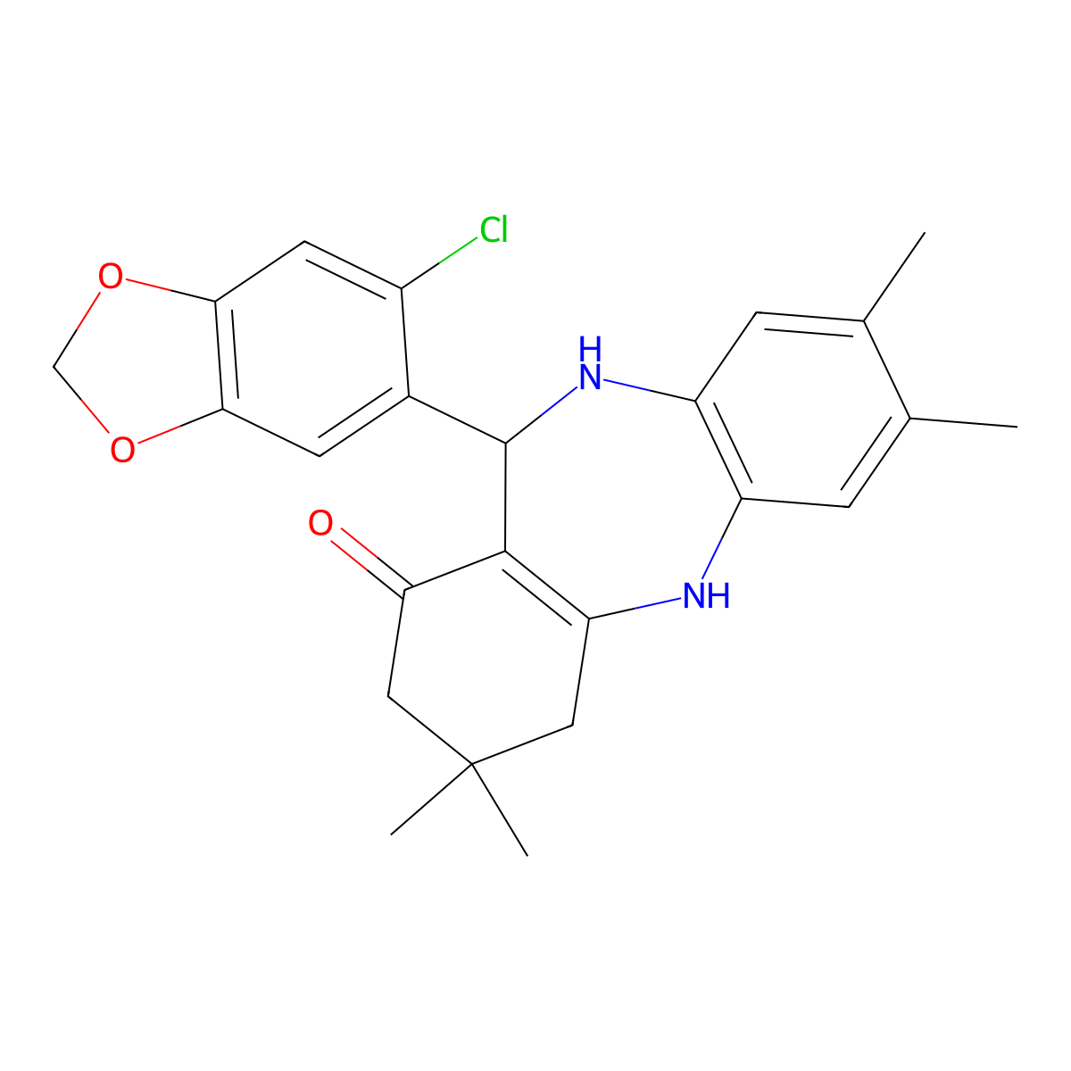 6-(6-chloro-1,3-benzodioxol-5-yl)-2,3,9,9-tetramethyl-6,8,10,11-tetrahydro-5H-benzo[b][1,4]benzodiazepin-7-one molecular structure, CAS 303203-71-6